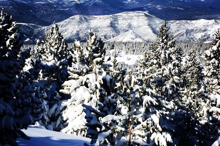 a view of a snow covered mountain
